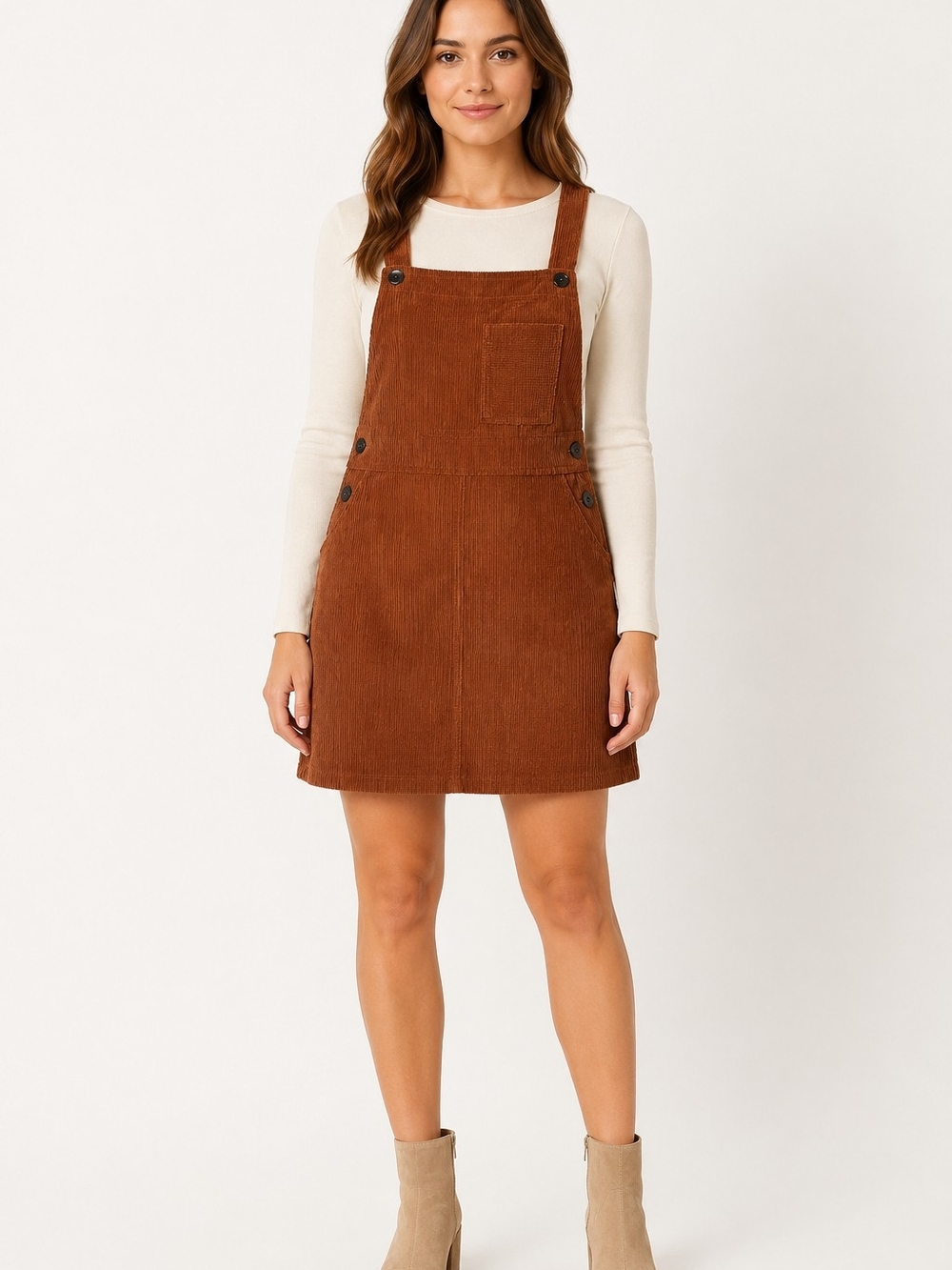 FOMELY Brown Corduroy Pinafore Overall Dress Medium NWT
